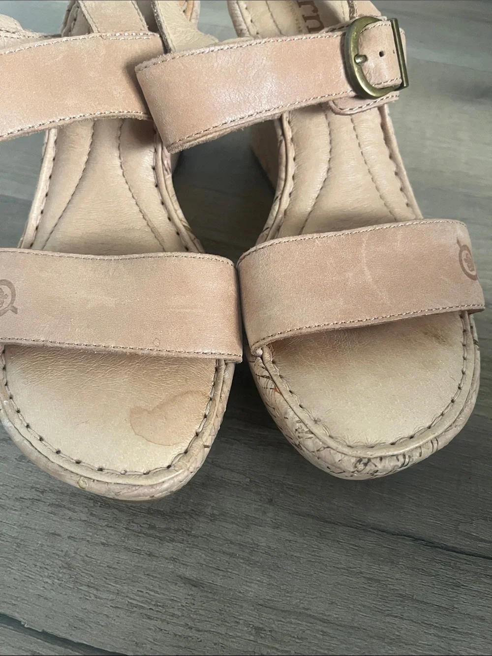 Born Tan Leather and Cork Wedge Sandals with Buckle Sustainable Eco Comfy Chic